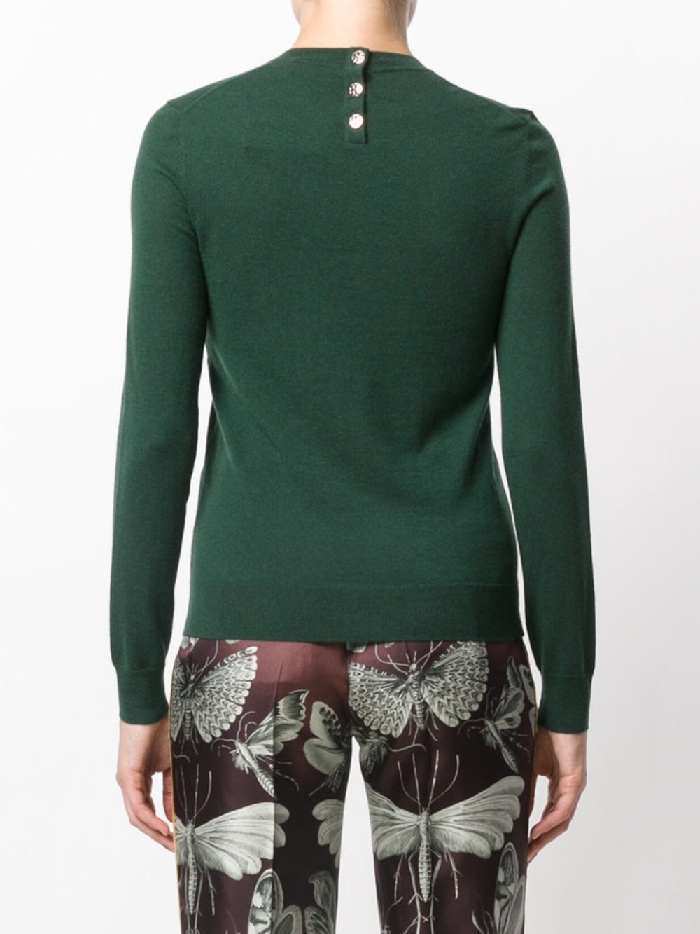 Tory Burch 100% Cashmere Iberia Emerald Green Crewneck Sweater, Logo Buttons, S
